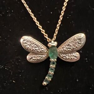 14k Gold and Emerald Dragonfly Necklace